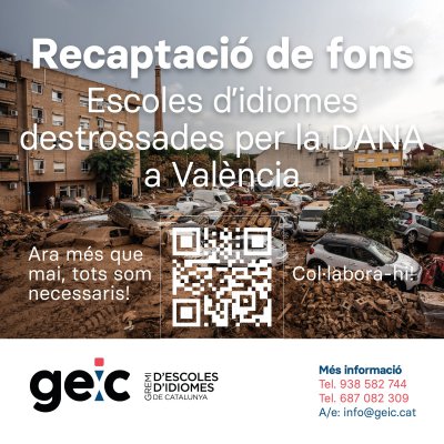 Acadèmies de Catalunya al costat de les acadèmies d’idiomes afectades per la DANA a València.