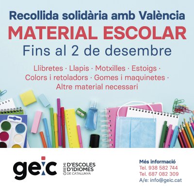 Campanya de recollida de material escolar per a les acadèmies de València devastades per la Dana.